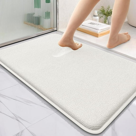 Thick Memory Foam Bath Mat Rug 24x16, Extra Soft Absorbent Bathroom Rug, Quick Dry Bath Mats, Non-Slip, Machine Washable Carpet for Bathroom, Tub and Shower, Home Decor Accessories, Beige