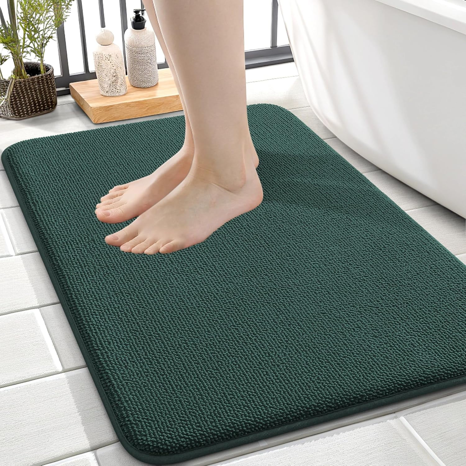 Thick Memory Foam Bath Mat Rug 24x16, Extra Soft Absorbent Bathroom Rug, Quick Dry Bath Mats, Non-Slip, Machine Washable Carpet for Bathroom, Tub and Shower, Home Decor Accessories, Beige