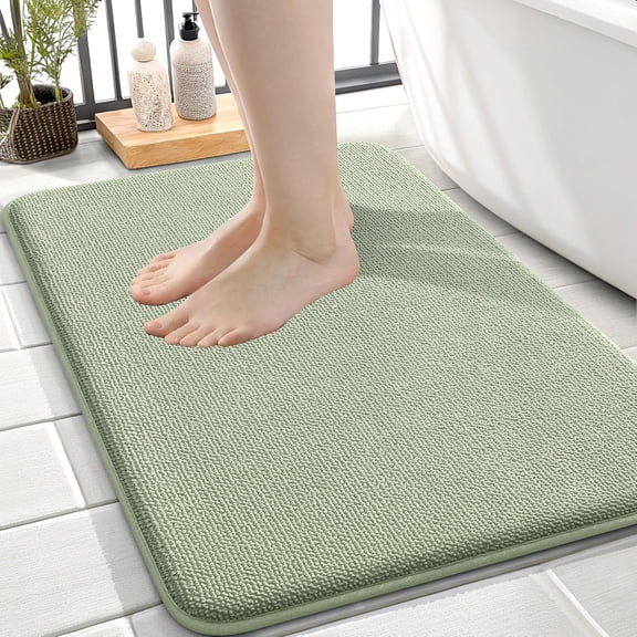 Thick Memory Foam Bath Mat Rug 24x16, Extra Soft Absorbent Bathroom Rug, Quick Dry Bath Mats, Non-Slip, Machine Washable Carpet for Bathroom, Tub and Shower, Home Decor Accessories, Beige