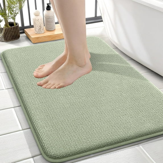 Thick Memory Foam Bath Mat Rug 24x16, Extra Soft Absorbent Bathroom Rug, Quick Dry Bath Mats, Non-Slip, Machine Washable Carpet for Bathroom, Tub and Shower, Home Decor Accessories, Beige