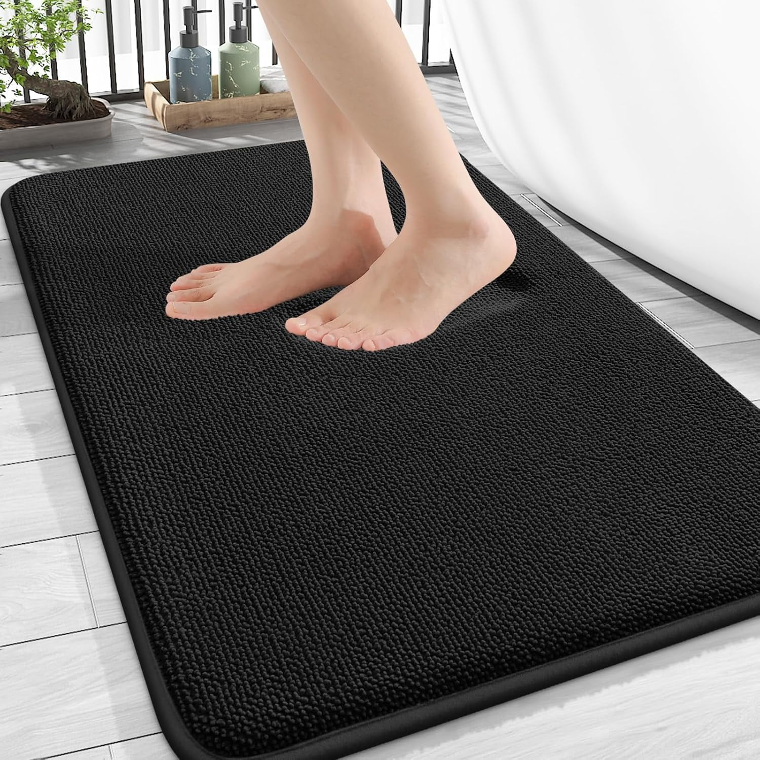 Thick Memory Foam Bath Mat Rug 24x16, Extra Soft Absorbent Bathroom Rug, Quick Dry Bath Mats, Non-Slip, Machine Washable Carpet for Bathroom, Tub and Shower, Home Decor Accessories, Beige