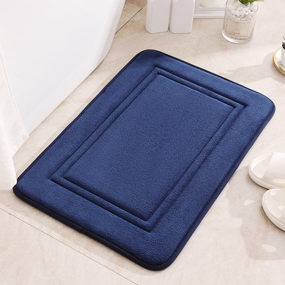 Thick Memory Foam Bath Rug - Soft Absorbent Velvet Bathroom Mat • Striped Dark Blue • Non-Slip Bottom • Machine Washable Bathmat for Bathroom Floor Decor 15.74x23.62
