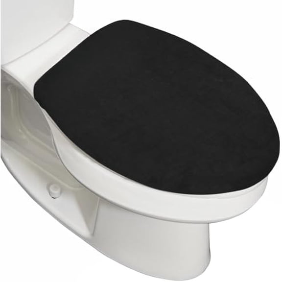 Thick Memory Foam Bathroom Toilet Lid Seat Cover, Soft Velvet Topside, Machine Wash, Plush Cushioned Covers Fits Most Size Lids, Decorative Bath Room Accessories, 19.5x18.5, Black