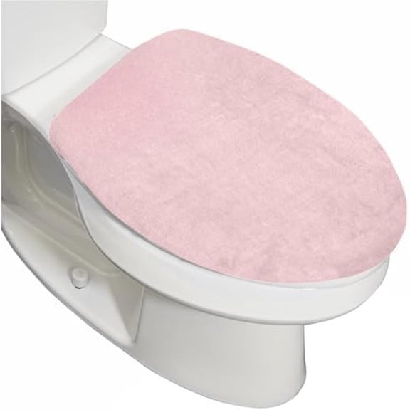 Thick Memory Foam Bathroom Toilet Lid Seat Cover, Soft Velvet Topside, Machine Wash, Plush Cushioned Covers Fits Most Size Lids, Decorative Bath Room Accessories, 19.5x18.5, Light Pink