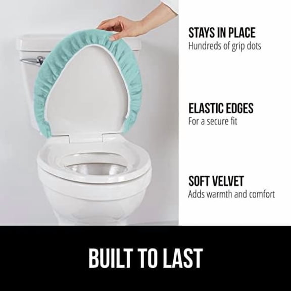 Thick Memory Foam Bathroom Toilet Lid Seat Cover, Soft Velvet Topside, Machine Wash, Plush Cushioned Covers Fits Most Size Lids, Decorative Bath Room Accessories, 19.5x18.5, Seablue