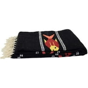 Thick Mexican Yoga Blanket - Serape Fish Design - Handmade (Black)