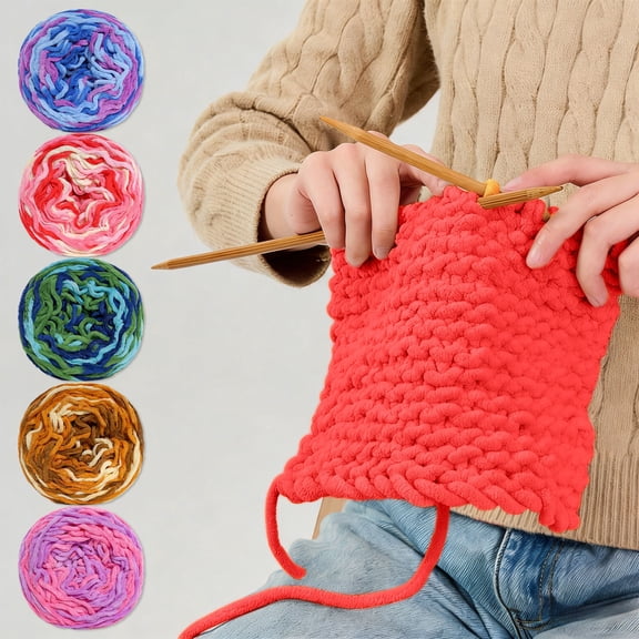 Thick Milk Cotton Yarn 87 Yards | Tie Dye Color Crochet & Knitting Yarn Roll | Soft Durable Craft Thread for Blanket & Garment Making | Multicolor Blue Red Green Brown Purple 190g