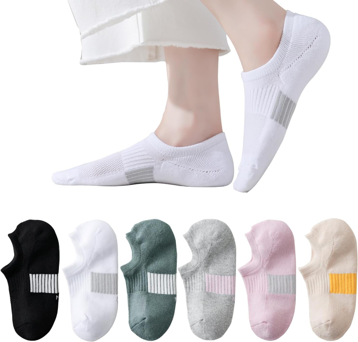 Thick No Show Socks for Women Athletic Ankle Socks Cushioned Running Low Cut No Show Socks Non Slip 3/6 Pairs