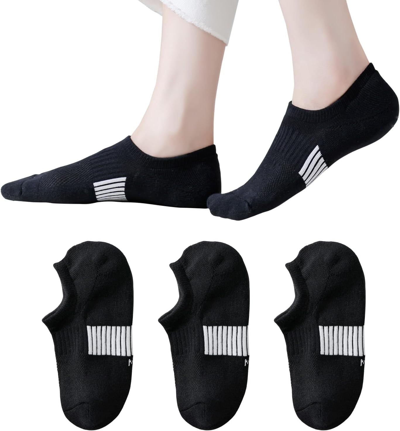 Thick No Show Socks for Women Athletic Ankle Socks Cushioned Running Low Cut No Show Socks Non Slip 3/6 Pairs