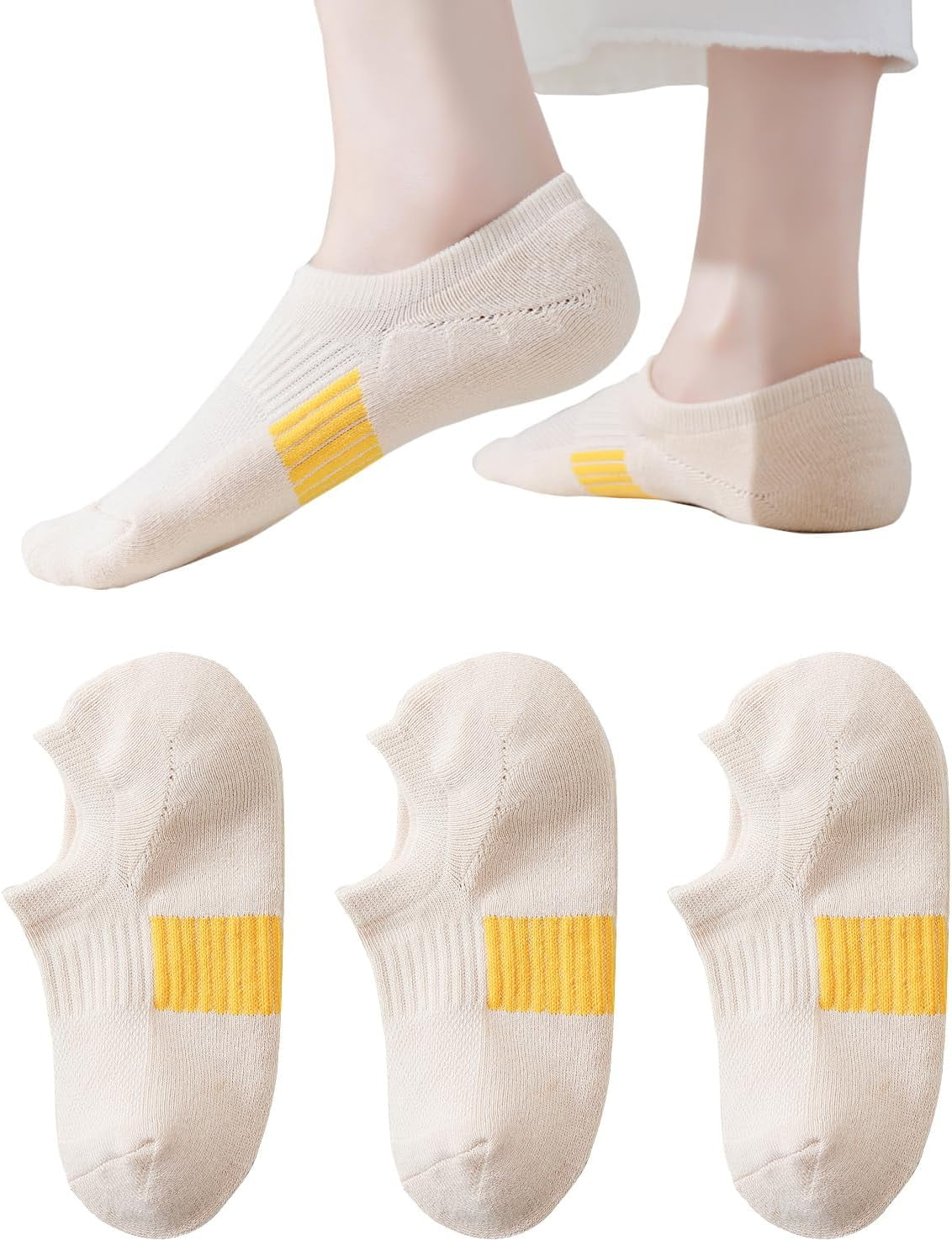 Thick No Show Socks for Women Athletic Ankle Socks Cushioned Running Low Cut No Show Socks Non Slip 3/6 Pairs