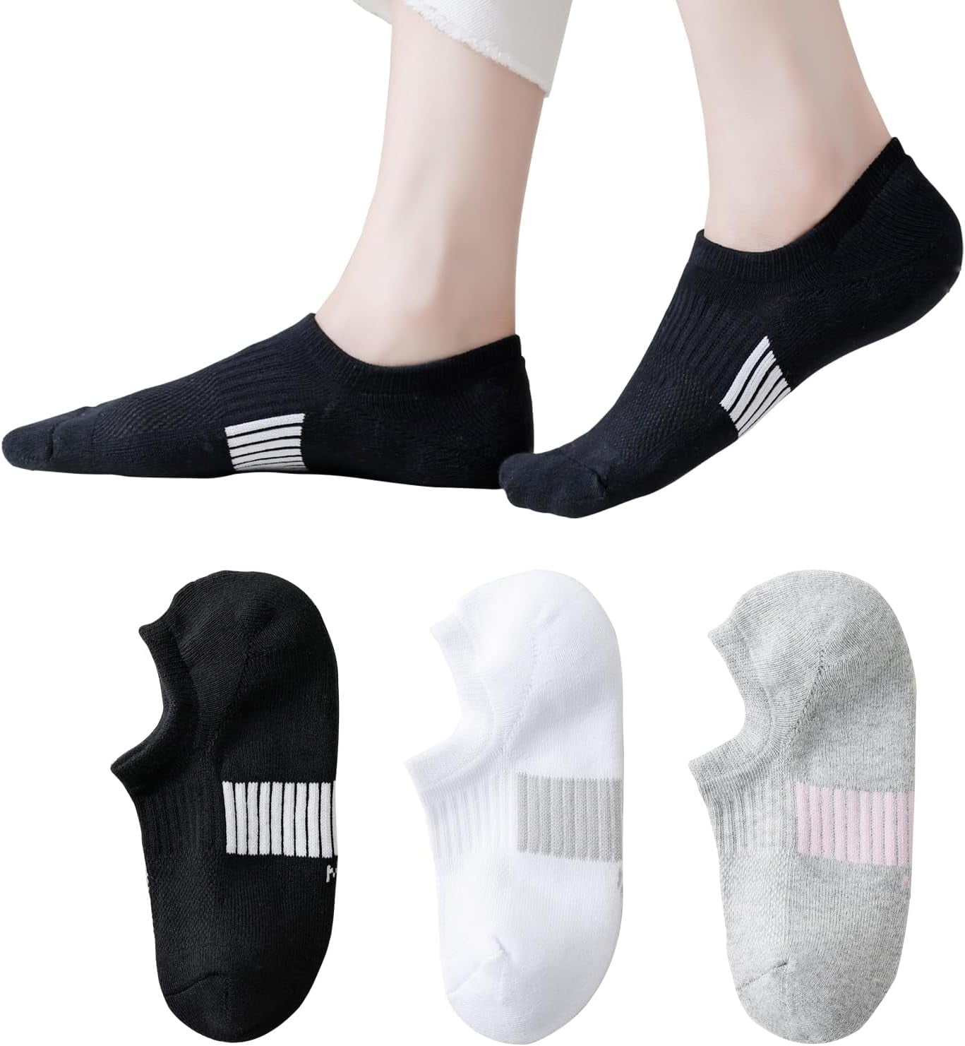 Thick No Show Socks for Women Athletic Ankle Socks Cushioned Running Low Cut No Show Socks Non Slip 3/6 Pairs
