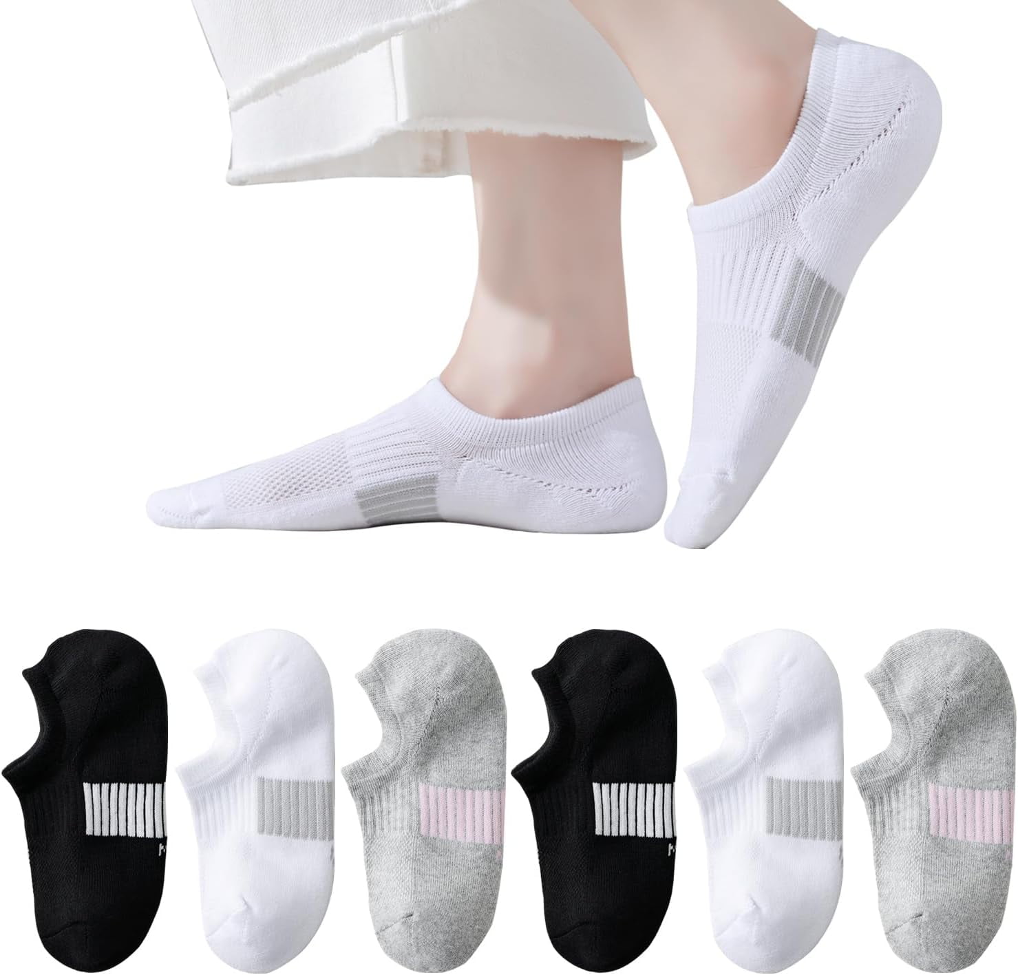 Thick No Show Socks for Women Athletic Ankle Socks Cushioned Running Low Cut No Show Socks Non Slip 3/6 Pairs
