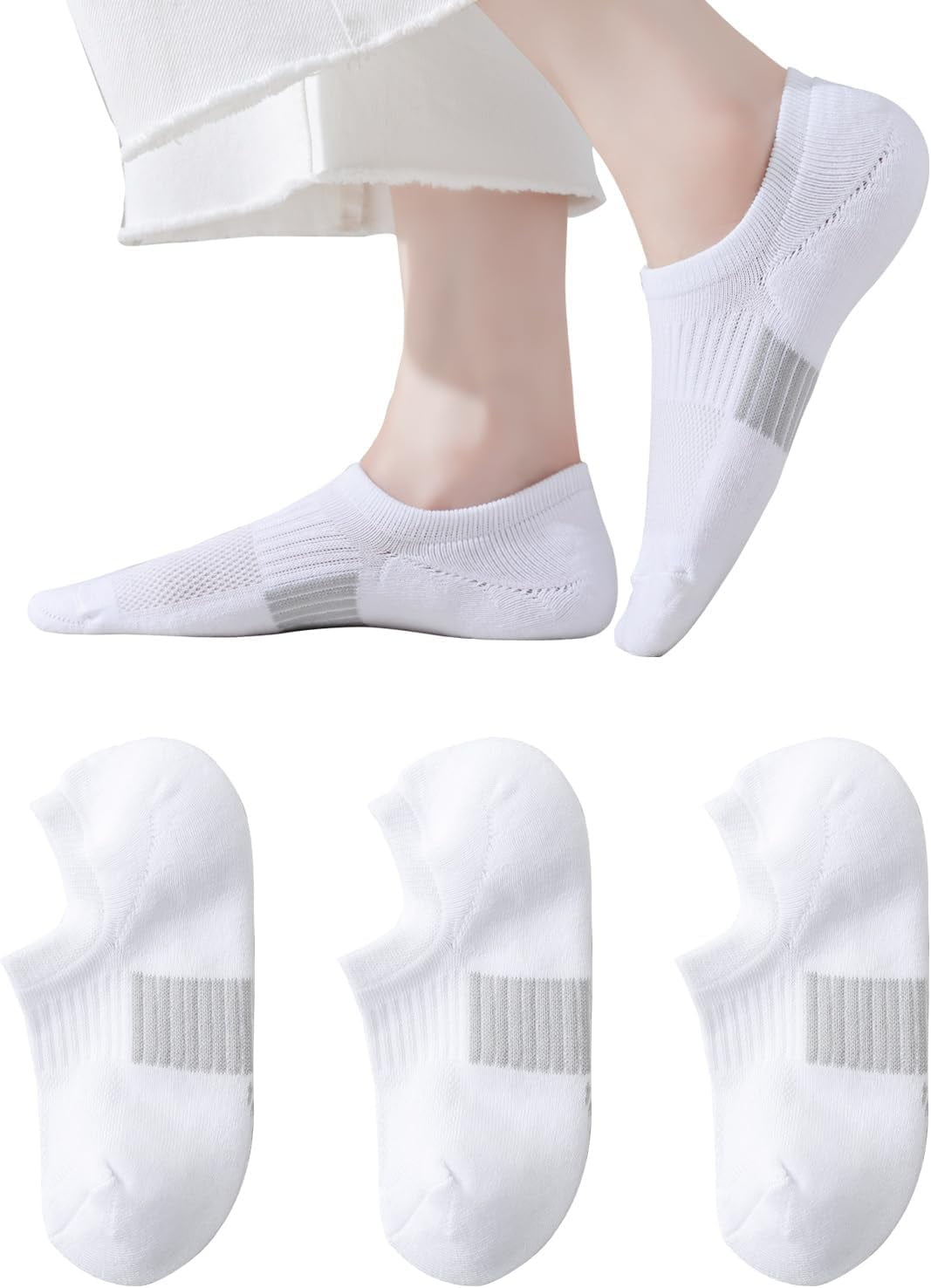 Thick No Show Socks for Women Athletic Ankle Socks Cushioned Running Low Cut No Show Socks Non Slip 3/6 Pairs