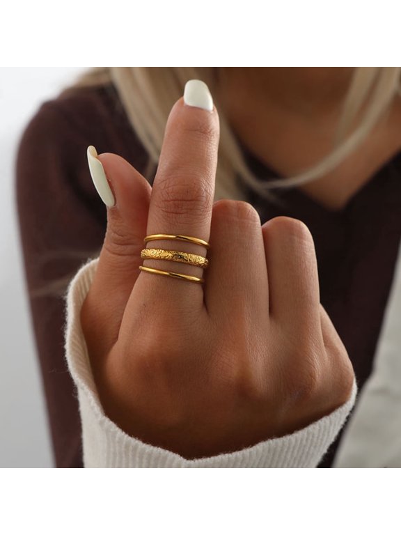 Thick Open Dome Statement Rings for Woman ManTrendy Hammered Adjustable 18K Gold Plated Band Finger Ring Prom Jewelry Gifts