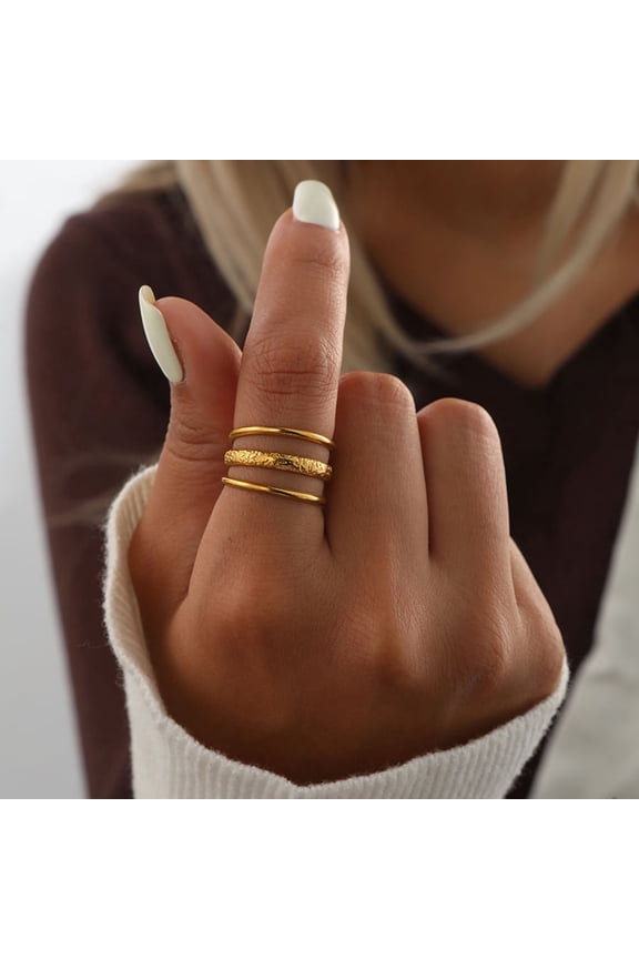 Thick Open Dome Statement Rings for Woman Man,Trendy Hammered Adjustable 18K Gold Plated Band Finger Ring Prom Jewelry Gifts