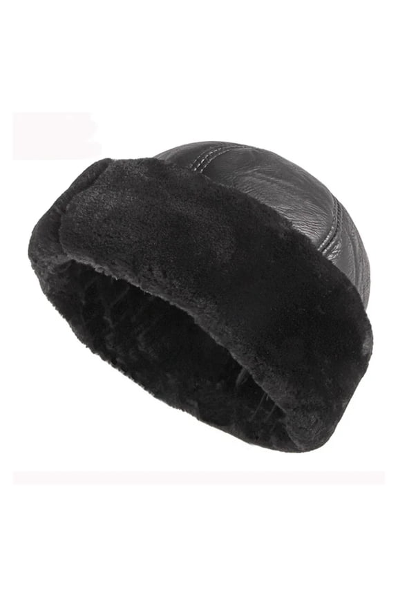 Thick Outdoor Warm Winter Hat Men Black Fur Leather Male Windproof Snow Ski Cap Fleece Lined ,Durable Quality