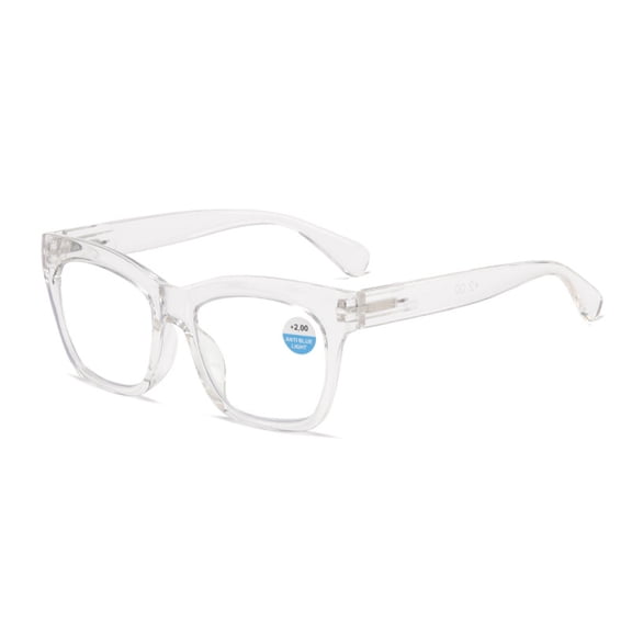 Thick Oversize Square Transparent Reading Glasses for Women and Men, Blue Light Blocking Spring Hinge Readers