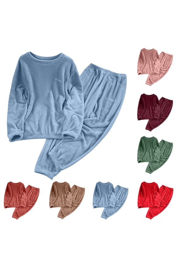 Thick Pajama Set for Women Solid Color Underwear Loungewar Thick Warm Long Sleeves Top Pants Pajama Sets