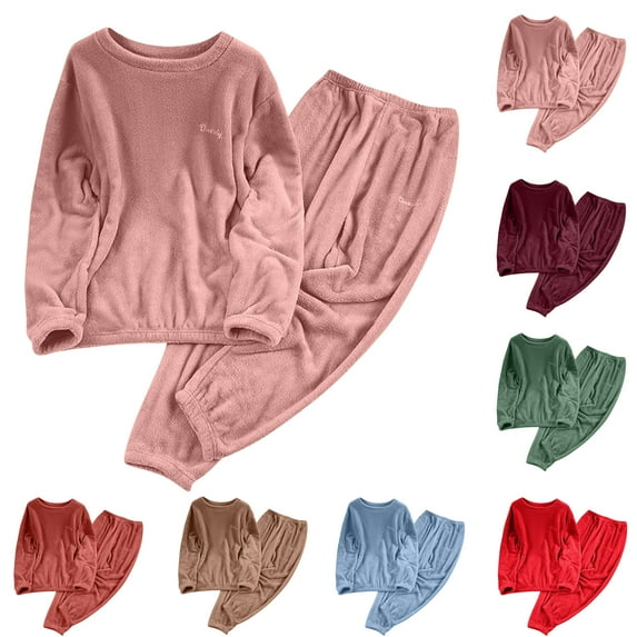 Pajama Set for Women Loose Solid And Winter Underwear Loungewar Thick And Velvet Warm Velvet Long Sleeves Top Pants Pajama Sets