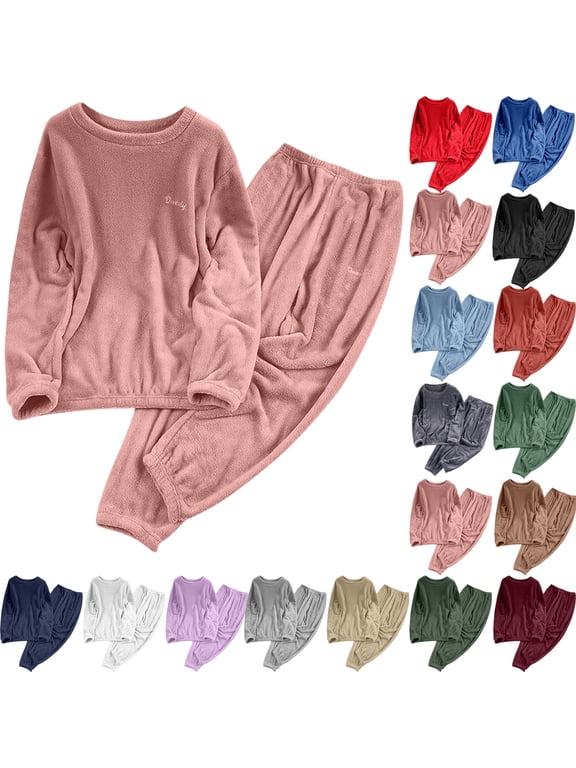 Thick Pajama Set for Women Solid Color Underwear Loungewar Thick Warm Long Sleeves Top Pants Pajama Sets