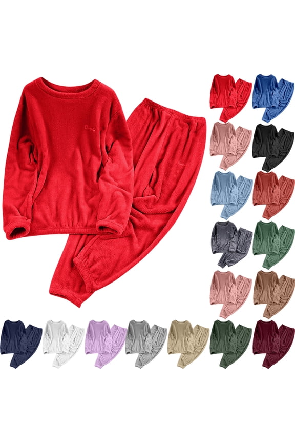 Thick Pajama Set for Women Solid Color Underwear Loungewar Thick Warm Long Sleeves Top Pants Pajama Sets