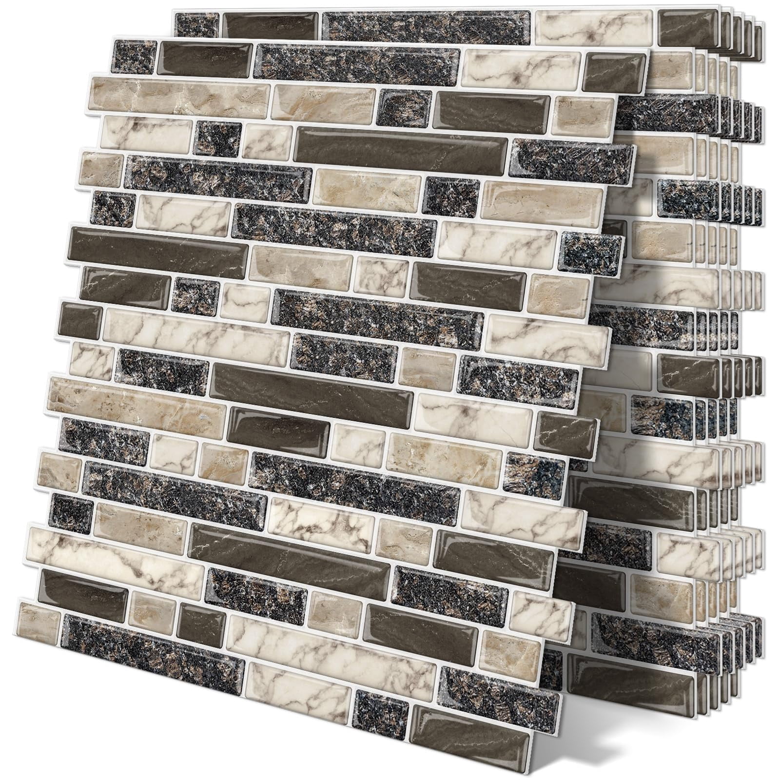Thick Peel And Stick Backsplash Tile 12"x12" 3d Self Adhesive Marble Tiles For Kitchen Bathroom Wall (10-sheet Brown)