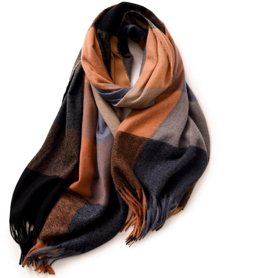 Thick Plaid Scarf Long Large Oversized Checked Scarves with Fringed Edges Women Warm Scarf Long Shawl Scarves Thick Blanket Scarfs Colorful Plaid Chunky Scarfs for Women Cold Weather