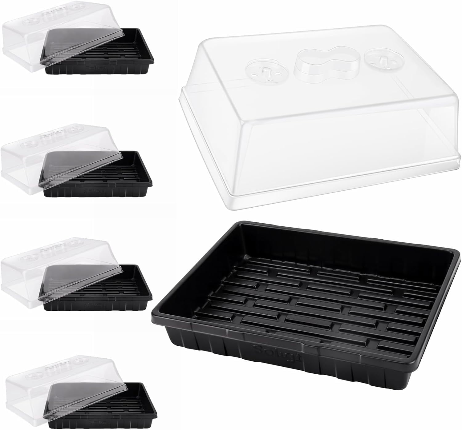 [Thick Plastic] 3-Set Strong Seed Starter Trays with 5" Humidity Domes for Seed Starting, Germination, Seedling Propagation & Plant Growing, Holds 144 Cells in Total
