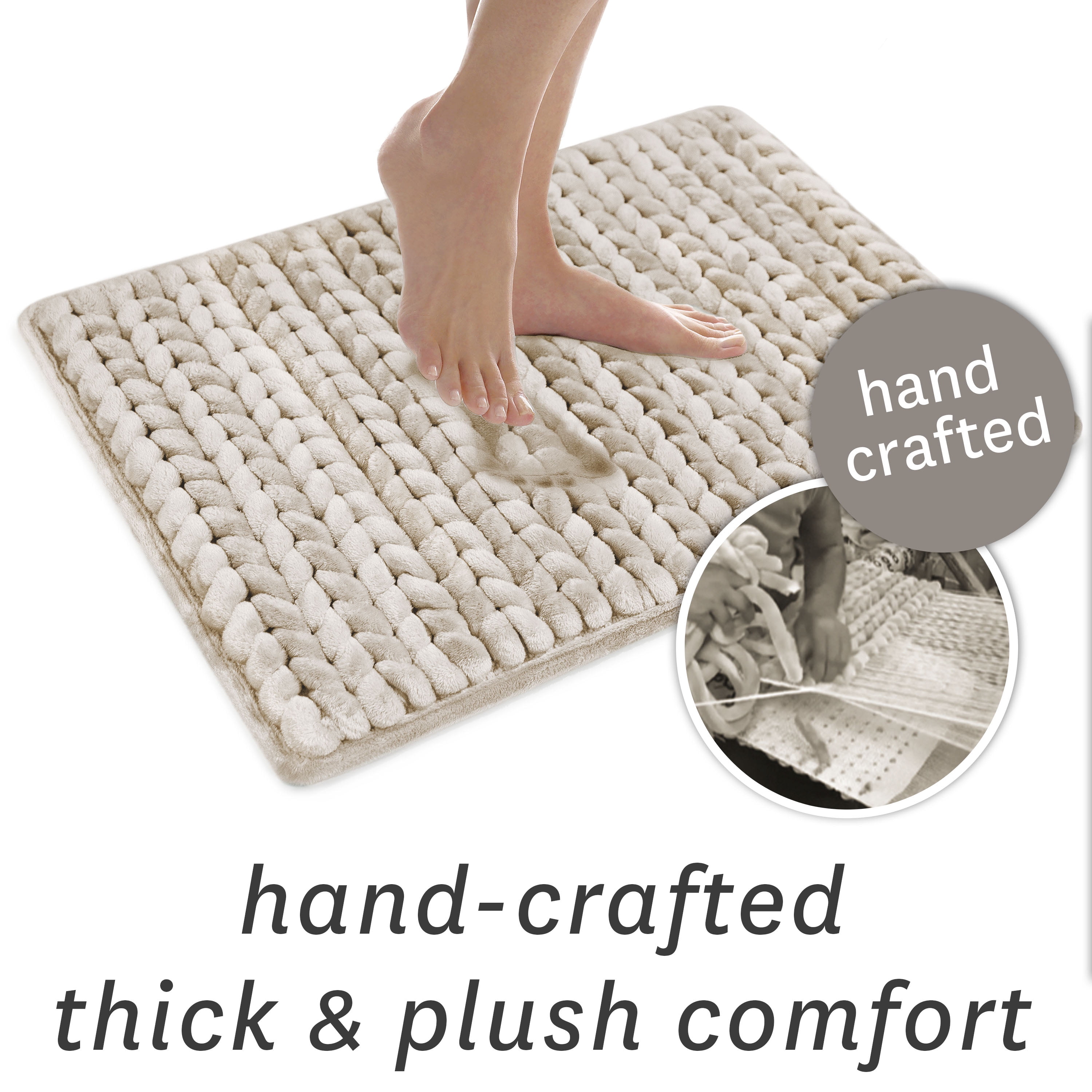 Thick & Plush Braided Bath Rug, Beige, Charcoal Infused Memory Foam, 17x24", Better Homes & Garden