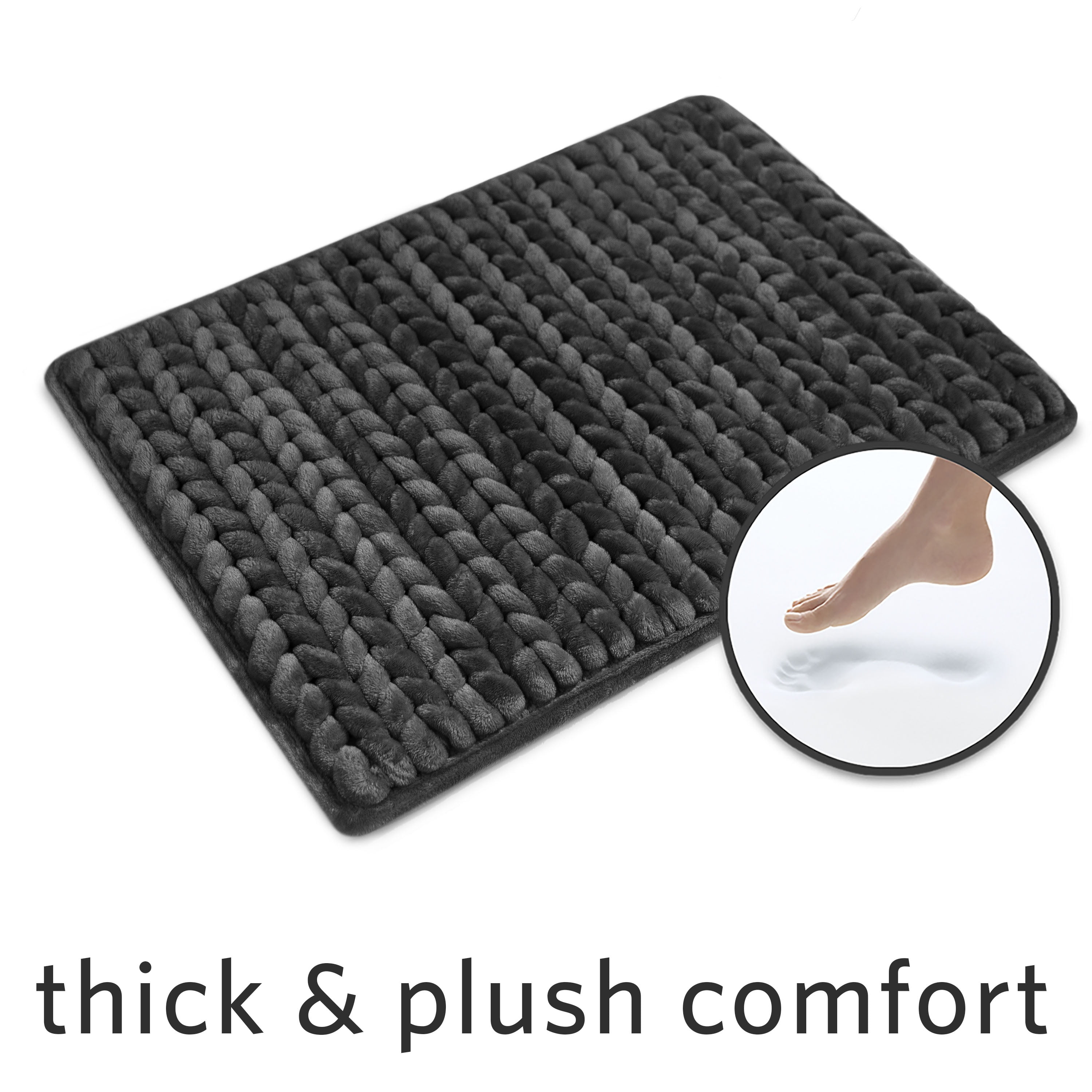 Thick & Plush Braided Bath Rug, Dark Grey, Charcoal Infused Memory Foam, 17x24", Better Homes