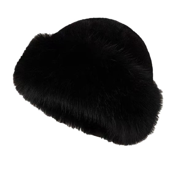 Thick Plush Mongolian Hat, Imitation Fur Warm Head Cap, Ear Protection Windproof Headwear, Unisex Cold Resistant Comfortable Hat for Autumn Winter Outing Outdoor Activity Warm Fashion Hat,Black