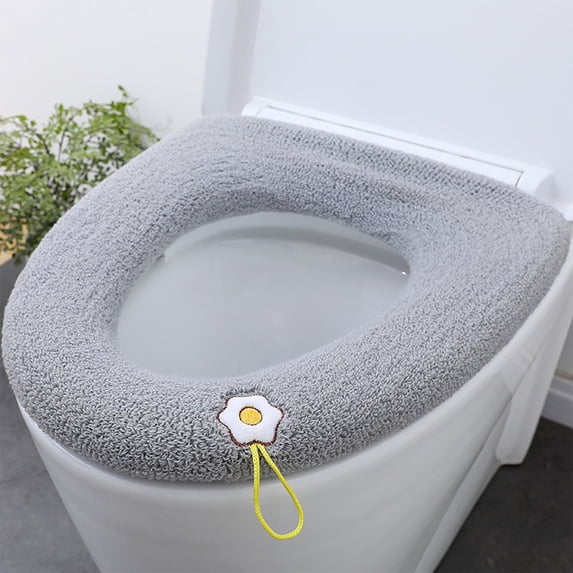 Thick Plush Toilet Seat Cover with Handle, Universal Warm Fleece Cushion for Winter, Soft Removable Non-Slip Cover Fits All Toilet Shapes, Easy Clean Gray