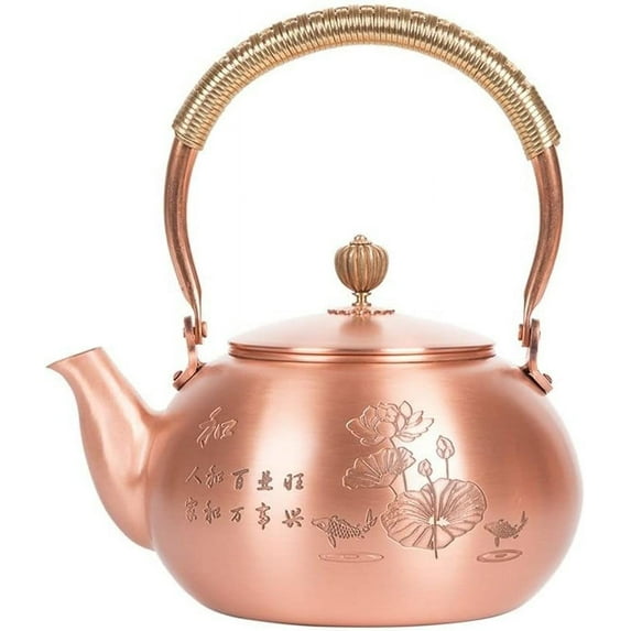 Thick Pure Copper Kettle with Gold Handle 1.2L (40oz), Pure Copper Tea Pot, Kung Fu Kettle, Boiling Kettle, Japanese Style Copper Pot
