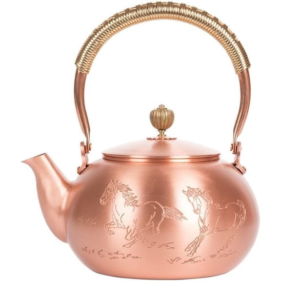 Thick Pure Copper Kettle with Gold Handle 1.2L （40oz）, Pure Copper Tea Pot, Kung Fu Kettle, Boiling Kettle, Japanese Style Copper Pot
