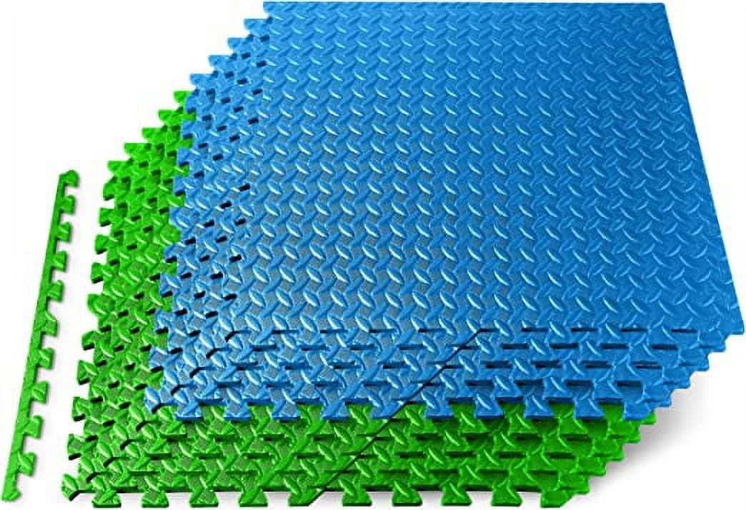Thick Puzzle Exercise Mat 10 Pcs EVA Foam Interlocking Tiles Protective Flooring for Gym Equipment and Cushion for Workouts Durable Non Skid Texture Easy to Assemble Blue and Green Walmart