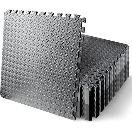 Thick Puzzle Exercise Mat, 10 Pcs EVA Foam Interlocking Tiles Protective Flooring for Gym Equipment and Cushion for Workouts, Durable Non-Skid Texture, Easy to Assemble, Black and Gray