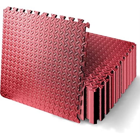Thick Puzzle Exercise Mat, 25 Pcs EVA Foam Interlocking Tiles Protective Flooring for Gym Equipment and Cushion for Workouts, Durable Non-Skid Texture, Easy to Assemble, Red