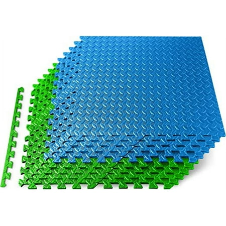 Thick Puzzle Exercise Mat, 25 Pcs EVA Foam Interlocking Tiles Protective Flooring for Gym Equipment and Cushion for Workouts, Durable Non-Skid Texture, Easy to Assemble, Blue and Green