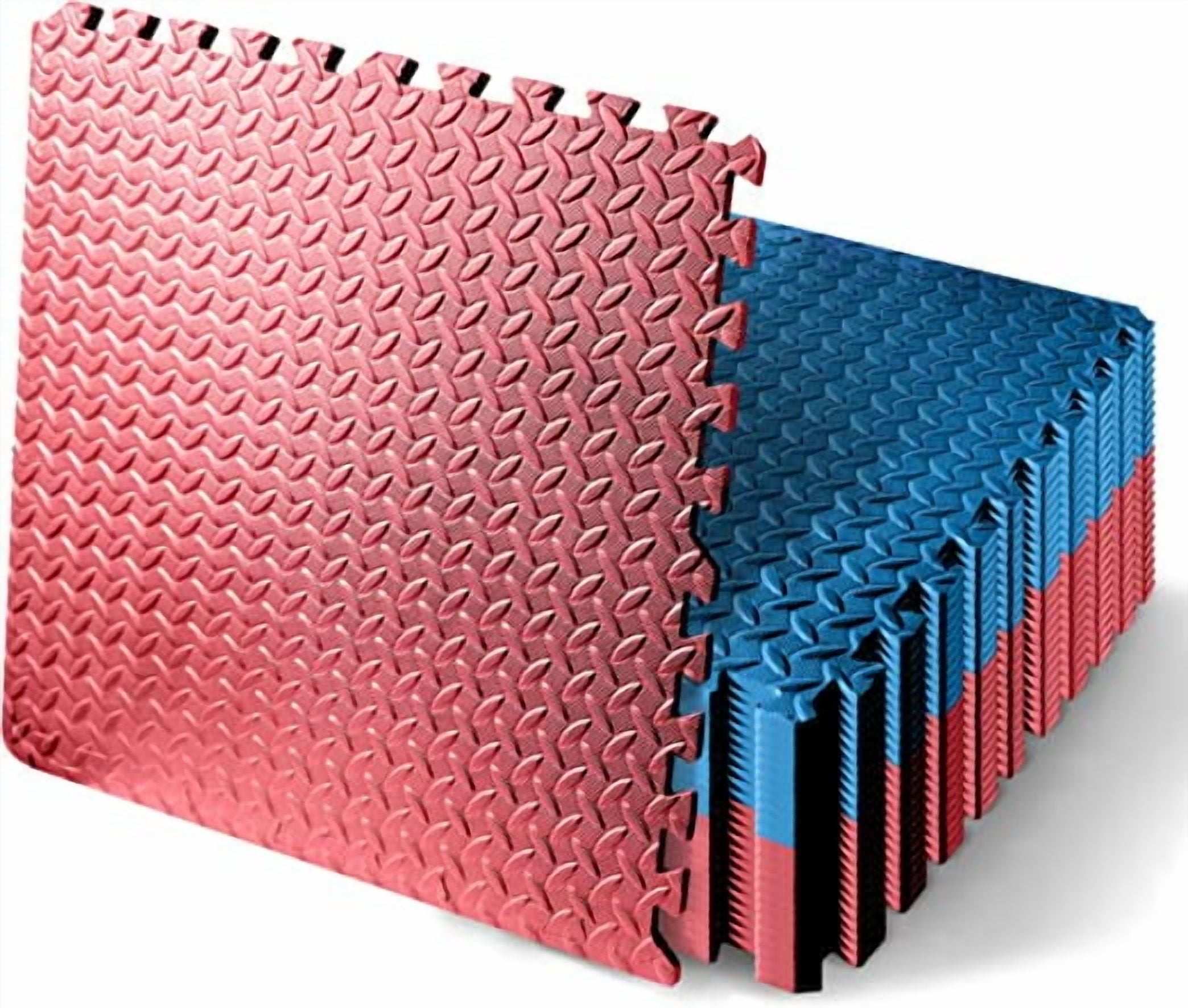 Thick Puzzle Exercise Mat, 25 Pcs EVA Foam Interlocking Tiles Protective Flooring for Gym Equipment and Cushion for Workouts, Durable Non-Skid Texture, Easy to Assemble, Red and Blue