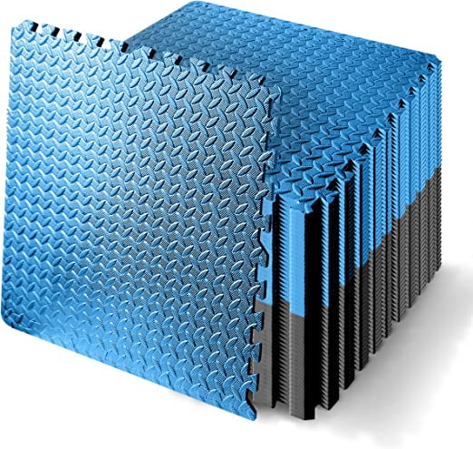 Blue and Black EVA Foam Interlocking Exercise Mat Set