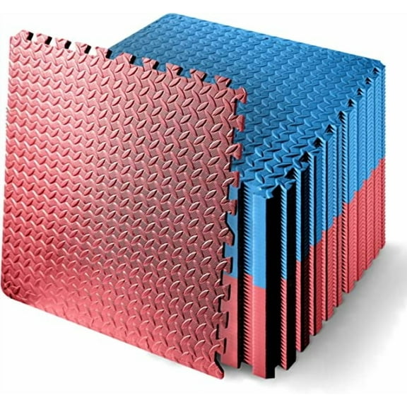 Thick Puzzle Exercise Mat, 50 Pcs EVA Foam Interlocking Tiles Protective Flooring for Gym Equipment and Cushion for Workouts, Durable Non-Skid Texture, Easy to Assemble, Red and Blue