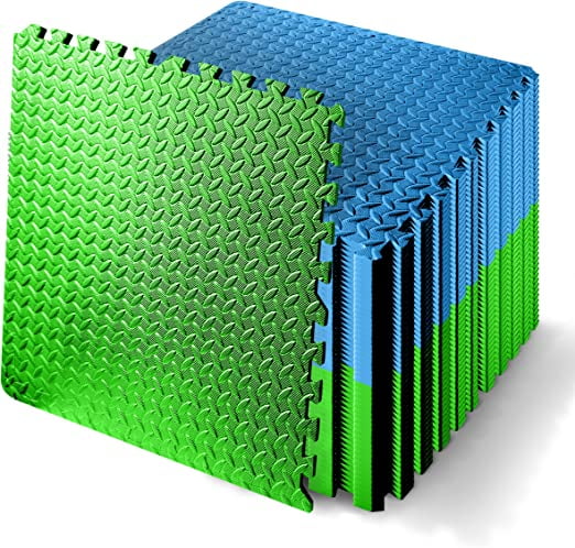 Blue and Green EVA Foam Interlocking Exercise Mat Set