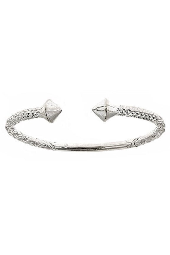 Thick Pyramid Ends .925 Sterling Silver West Indian Bangle (Size 9)