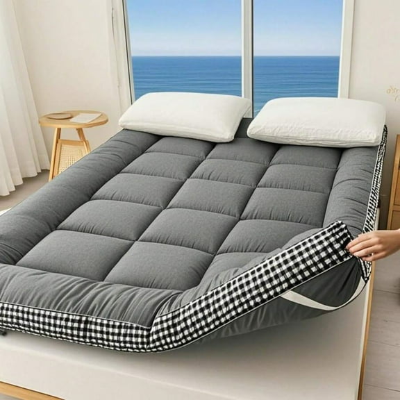 Thick Quilted Mattress Topper - 6-8cm Thickness, Soft Warm Breathable Fiber Filling, Non-Waterproof Woven Fabric - All Seasons Use, Ideal for Bedroom, Guest Room, Dorm