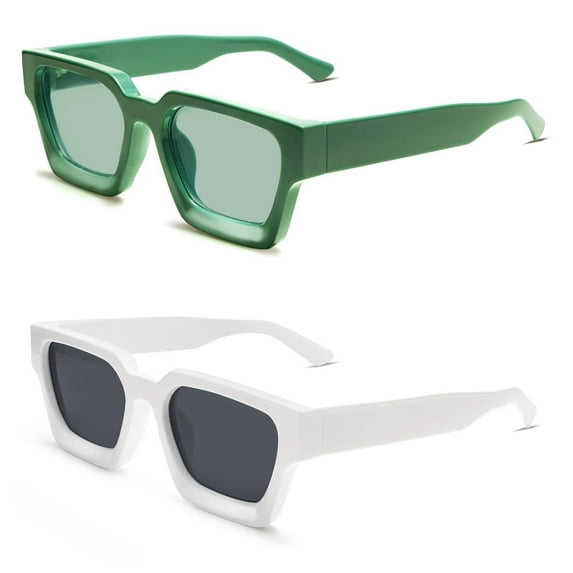 Thick Rectangle Sunglasses Women Men Retro Square Chunky Shades 90s Glasses