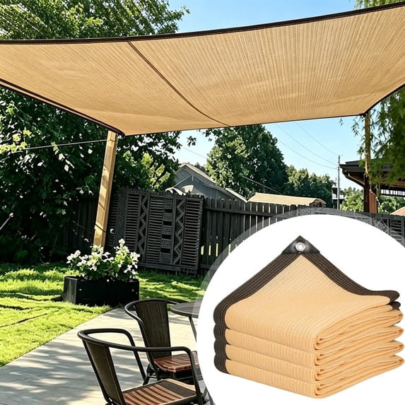 Thick Reinforced Beige Sun Shade Cloth, Sun Shade for Patio, Heavy Duty Reinforced Shade Fabric, Beige Outdoor Sun Shade, Balcony Garden UV Protection Cloth, Tear Resistant Sun Shade Mesh,Beige