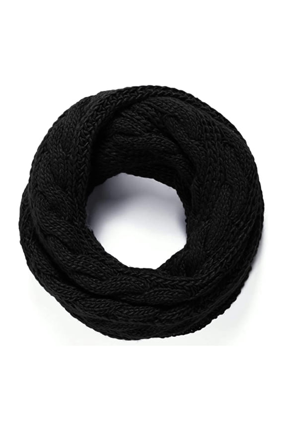 Thick Ribbed Knit Winter Scarf, Two Circles Woolen Twist Scarf Black