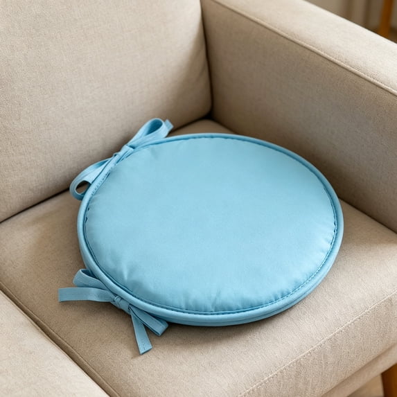 Thick Round Chair Pad 12 Inch, Sponge Stool Cushion with Secure Ties, Polyester Fabric Seat Pad for Dining Chairs Kitchen Bar Stools, Pressure Relief, Indoor Outdoor