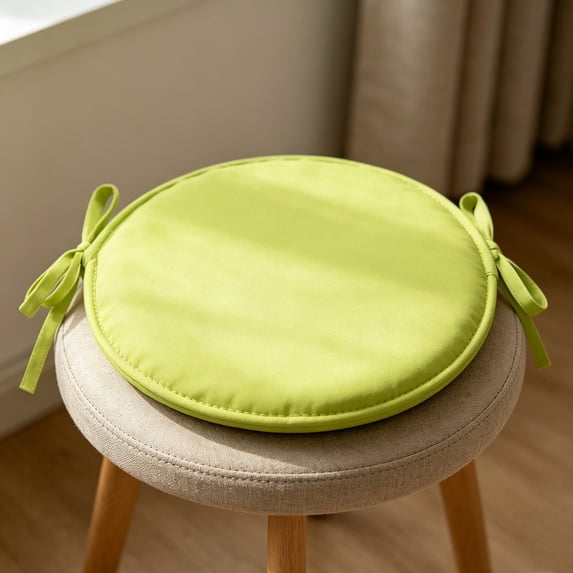 Thick Round Chair Pad with Ties - Polyester Fabric - 12 Inch