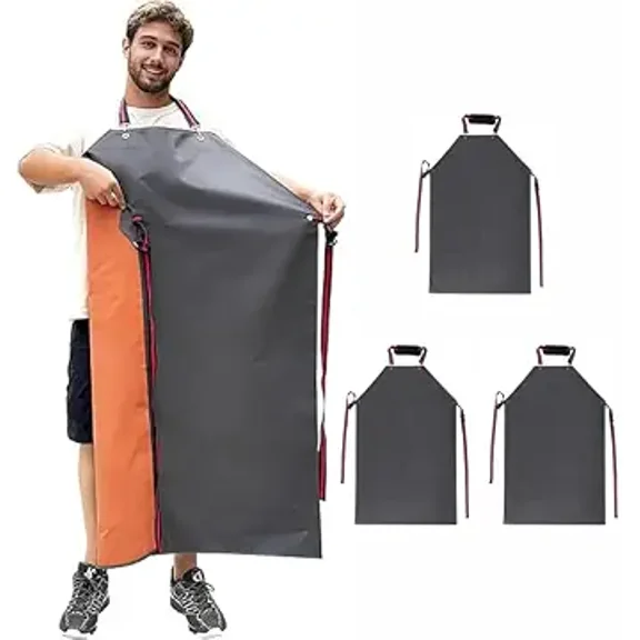 Thick Rubber Waterproof Apron for Dishwashing Heavy Duty Chemical Resistant Butcher Cleaning Grey 47.2 Inches 3 Pack